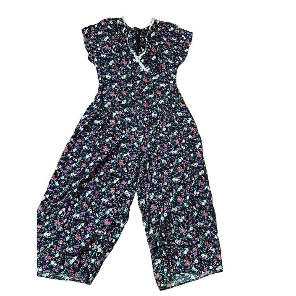 Per Se Navy Floral Lace-Trim Jumpsuit - Picture 7 of 10